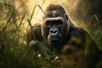 Obraz premium Gorilla, Wildlife Photography, Generative AI