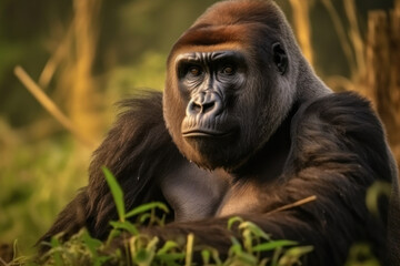 Obraz premium Gorilla, Wildlife Photography, Generative AI