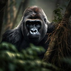 Obraz premium Gorilla, Wildlife Photography, Generative AI