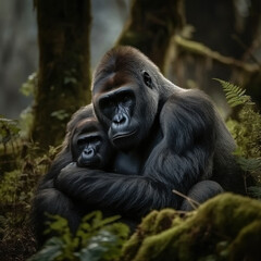 Obraz premium Gorilla, Wildlife Photography, Generative AI
