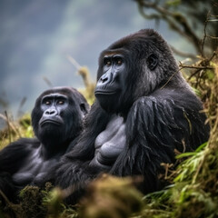 Obraz premium Gorilla, Wildlife Photography, Generative AI