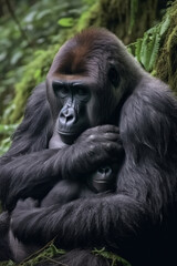 Obraz premium Gorilla, Wildlife Photography, Generative AI