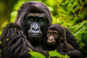 Obraz premium Gorilla, Wildlife Photography, Generative AI