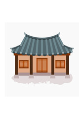 Editable Vector Illustration of Front View Traditional Hanok Korean House Building for Artwork Element of Oriental History and Culture Related Design