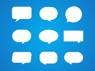 Collection of bubble chat icons with 3D style, blue color