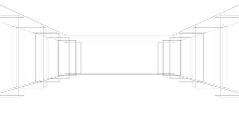  interrior space wireframe, 3d rendering  wireframe