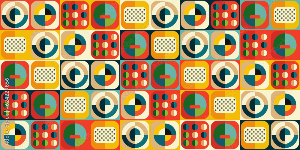 Aufkleber Mosaic with intricate abstract tiles. An unusual pattern on the tile that makes it avant-garde and geometric. Vector repeating pattern for interior and decoration, print and design, wallpaper.