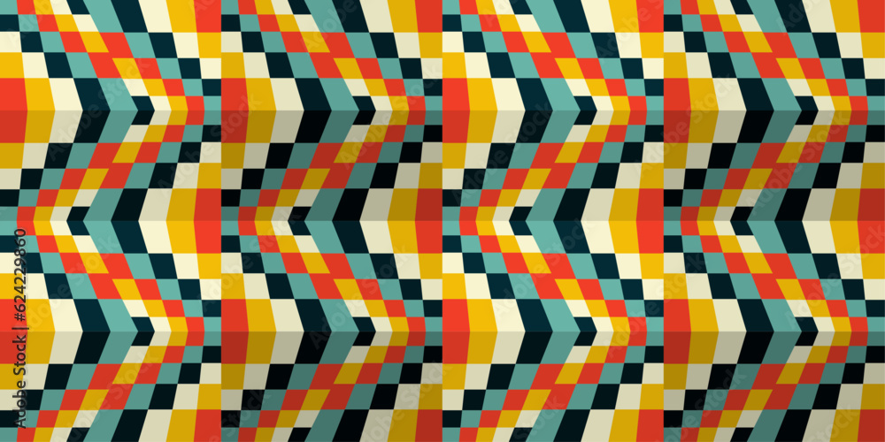Poster Colored pixel ornament. An unusual pattern on the tile that makes it geometric.