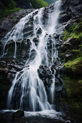 Fototapeta na wymiar Beautiful waterfalling poring at the side of a mountain