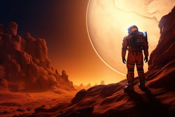 Astronaut exploring a strange and distant planet