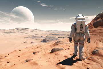 Astronaut exploring a strange and distant planet