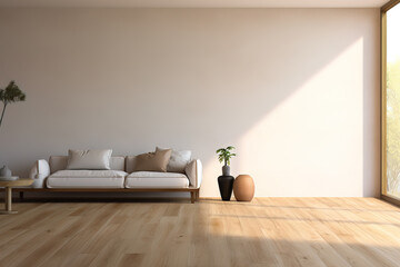 Fototapeta premium Modern and open floor living room with big white wall