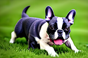 Fototapeta premium French bulldog rolling on the grass