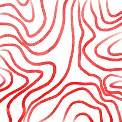 Fototapeta na wymiar Red Watercolor Topography Lines