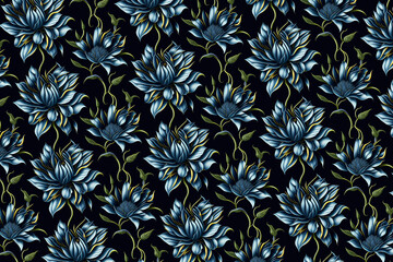 Seamless pattern of luxury flowers on black background generated by ai