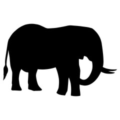 Black silhouette illustration design of an elephant. Perfect for stickers, banners, website elements, advertisements with fauna theme.