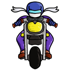 Cartoon illustration design of people riding a motorcycle. Perfect for automotive-themed stickers, ads, website elements, banners, posters, etc.