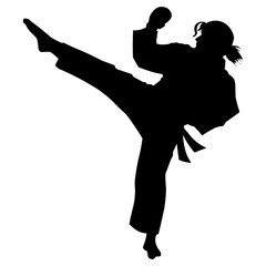 Black silhouette illustration of female karate. Perfect for stickers, icons, logos, websites, advertisements with sports theme.