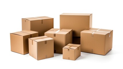 Collection of various of a cardboard box on white background