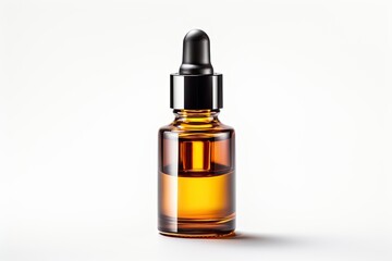 Naklejka premium Essential serum oil in amber dropper bottle isolate on white background