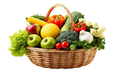 Assorted organic vegetables and fruits in wicker basket isolated on white background.00 × 3500 px)...