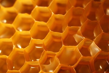 A close-up of a golden honeycomb. Generative AI