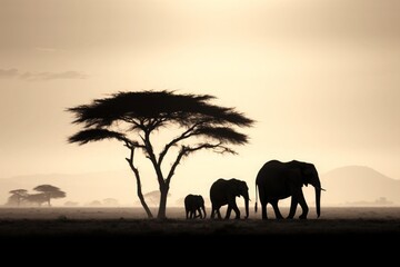 Fototapeta na wymiar silhouettes of elephants. Generative AI