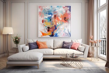 Stylish living room interior with comfortable sofa Generative AI