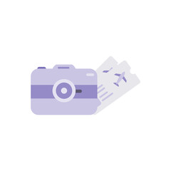 illustration of camera and two plane tickets,travel concept icon