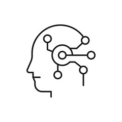 Artificial intelligence. Machine learning, human cyborg icon concept line style isolated on white background. Vector illustration