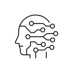 Artificial intelligence. Machine learning, human cyborg icon concept line style isolated on white background. Vector illustration