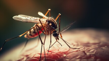 A highly detailed close-up image of a mosquito, showcasing intricate "biological" features. Generative AI
