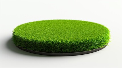 Round surface patch covered with green grass isolated on white background