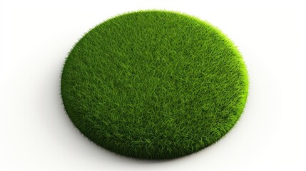 Round surface patch covered with green grass isolated on white background