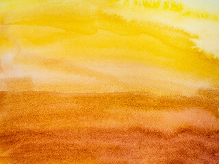 watercolor background strokes of yellow, orange and brown paint, abstract gouache painting. desert...