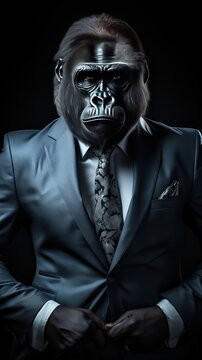 An imposing gorilla dressed in a luxurious suit, reflecting the image of a successful millionaire. Generative AI