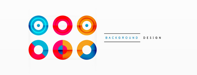Eye-catching background of colorful circles of equal size arranged in abstract pattern. Circle boasts unique tone or hue, creating rainbow effect. Design has upbeat, contemporary feel