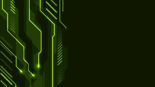 Abstract green neon technology background with circuit board lines. Seamless looping futuristic computer chip motion design. Video animation Ultra HD 4K 3840x2160
