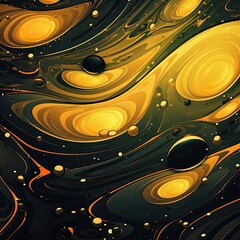 Water droplets on a yellow surface with black background, close-up. (Generative AI)