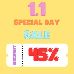 Special day 1.1 discount from special shop on the yellow background illustration
