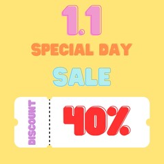 Special day 1.1 discount from special shop on the yellow background illustration