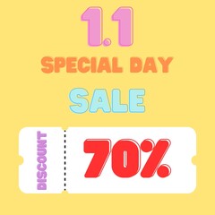 Special day 1.1 discount from special shop on the yellow background illustration