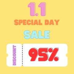 Special day 1.1 discount from special shop on the yellow background illustration