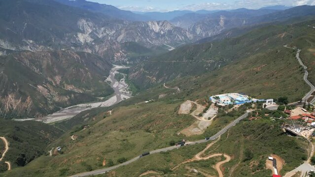 Chicamocha National Park cable car  and acqua park in Colombia san gil Santander aerial footage