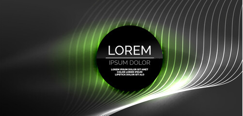 Fototapeta premium Neon laser lines, circles waves abstract background. Neon light or laser show, electric impulse, power lines, techno quantum energy impulse, magic glowing dynamic lines
