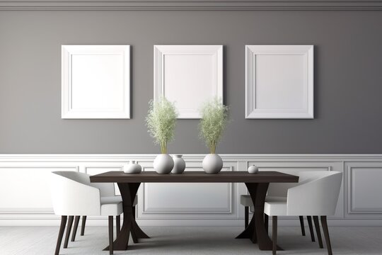Modern concept interior of dining room with three empty poster