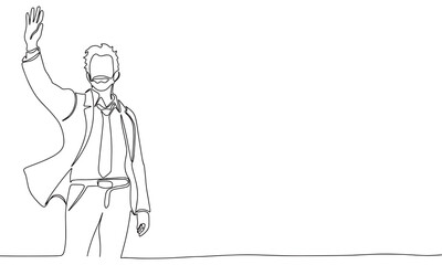 Man greets. One line continuous business banner concept. Line art, outline, minimal vector illustration.
