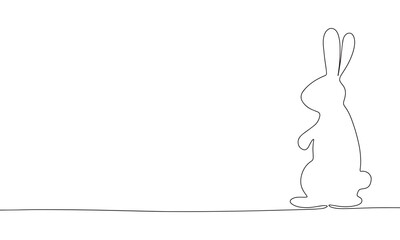 Silhouette of bunny. One line continuous Easter banner concept. Line art, outline, minimal vector illustration.