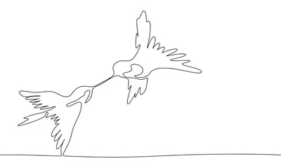 Two love martins. One line continuous Valentines Day banner concept. Line art, outline, minimal vector illustration.