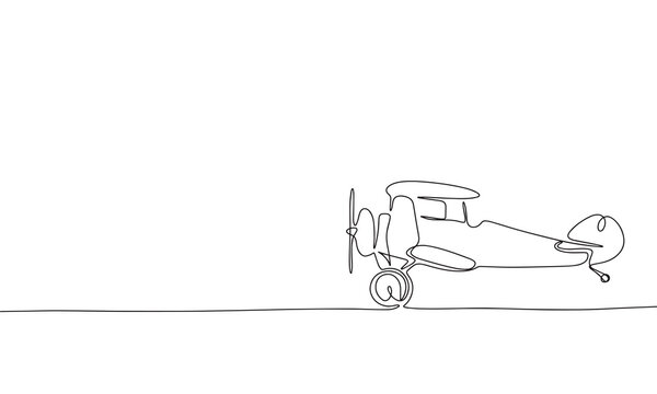 recommend clip art: Little airplane. One line continuous air travel banner concept. Line art, outline, minimal vector illustration.